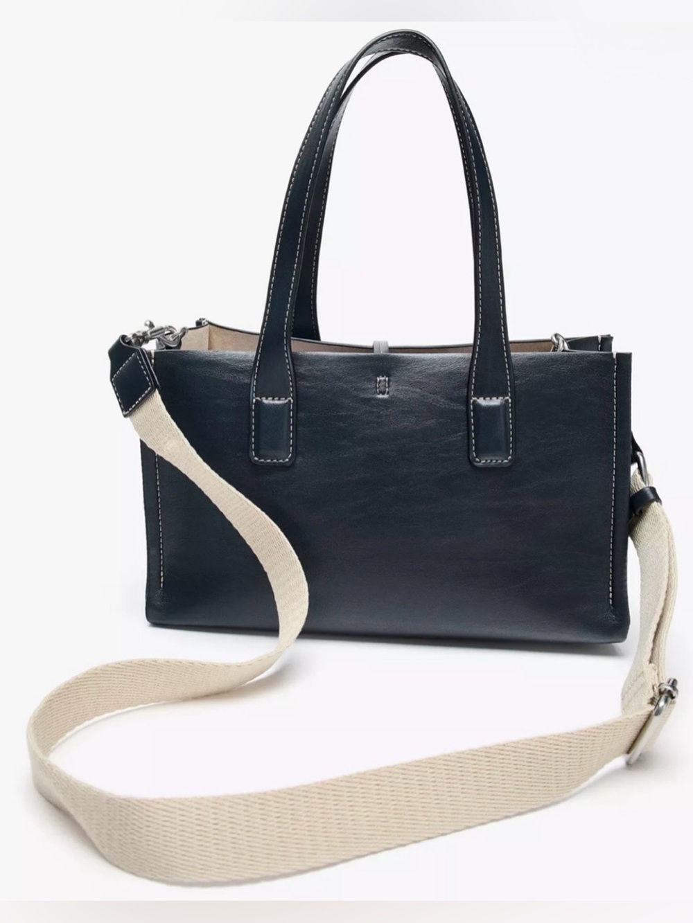 ZARA Crossbody Tote Bag Double Handle Removable Crossbody Strap Black NWOT